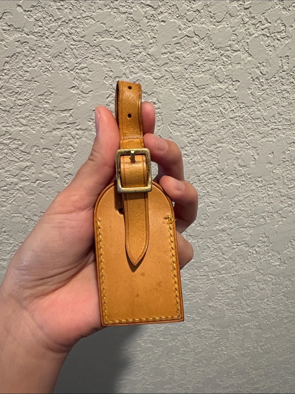 Louis Vuitton Mini Brown Leather Luggage Tag with K.M Initial